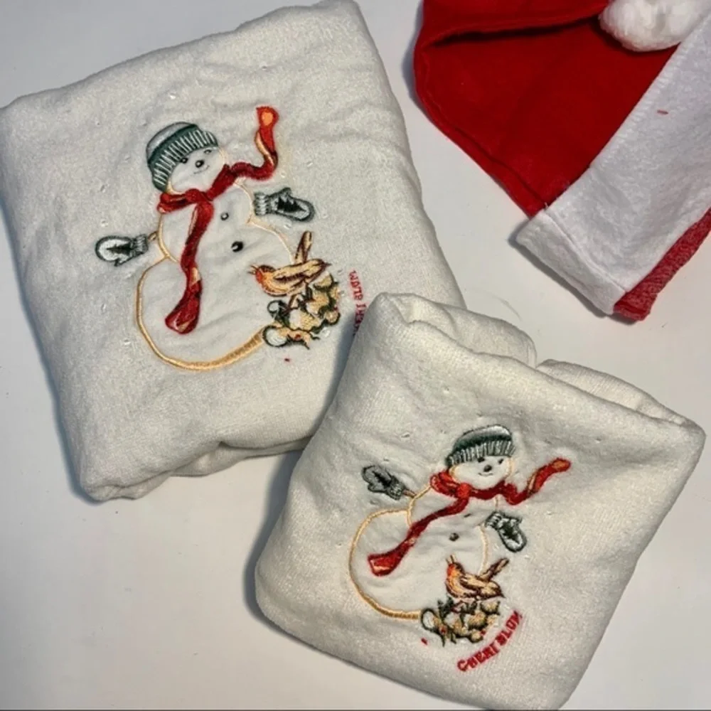 Vintage 1978 Avanti Snowman Christmas Bath Towels